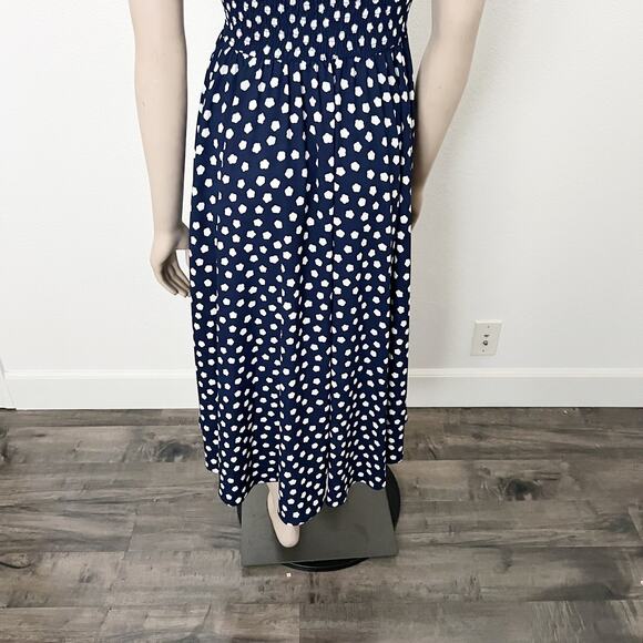 [Kate Spade] Navy California Dreaming Cloud Dot Sleeveless Shirtdress Midi Sz 0 - Picture 9 of 12